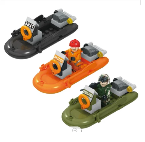 WW2 Army Soldier Figure Plastic Accessories DIY Model Toy Military Rubber Boat Dinghy Drifting Ship Unisex Moc Bricks Toys