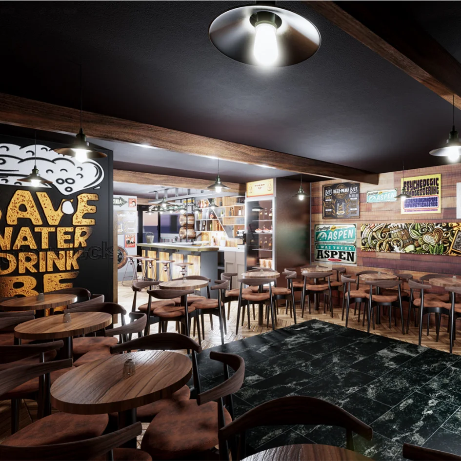 Custom Modern PUB Bar Counter L Shape Led Quartz Stone Finish Wooded Stoving Varnish Club Bar Counter