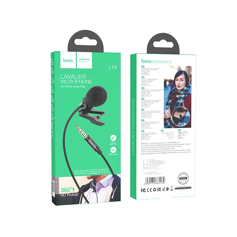 HOCO L14 Omnidirectional electret microphone IP Type-c 3.5mm Lavalier microphone