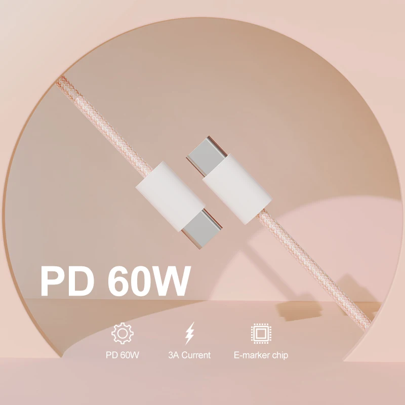 60W Nylon Braided type C fast cable 3A charging quick charge charger cable to TYPE C carga rapida for iphone Samsung huawei