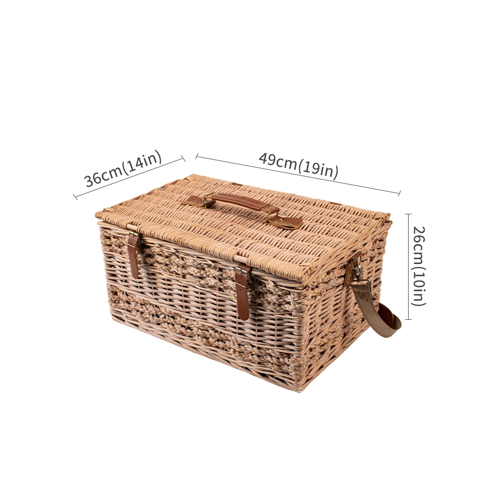 JY Rattan Picnic Basket Set with Insulated Liner and Waterproof Picnic Blanket Wine Pouch Large Wicker Picnic Hamper for Camping