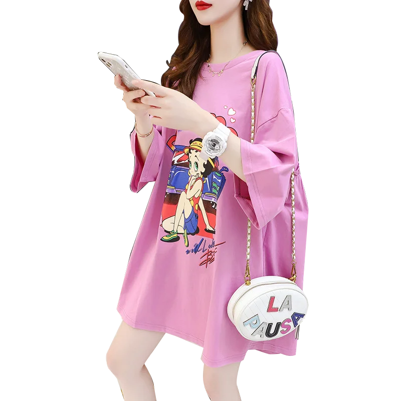 Summer short sleeved medium and long Korean version loose large size maternity blouse Cotton fashion