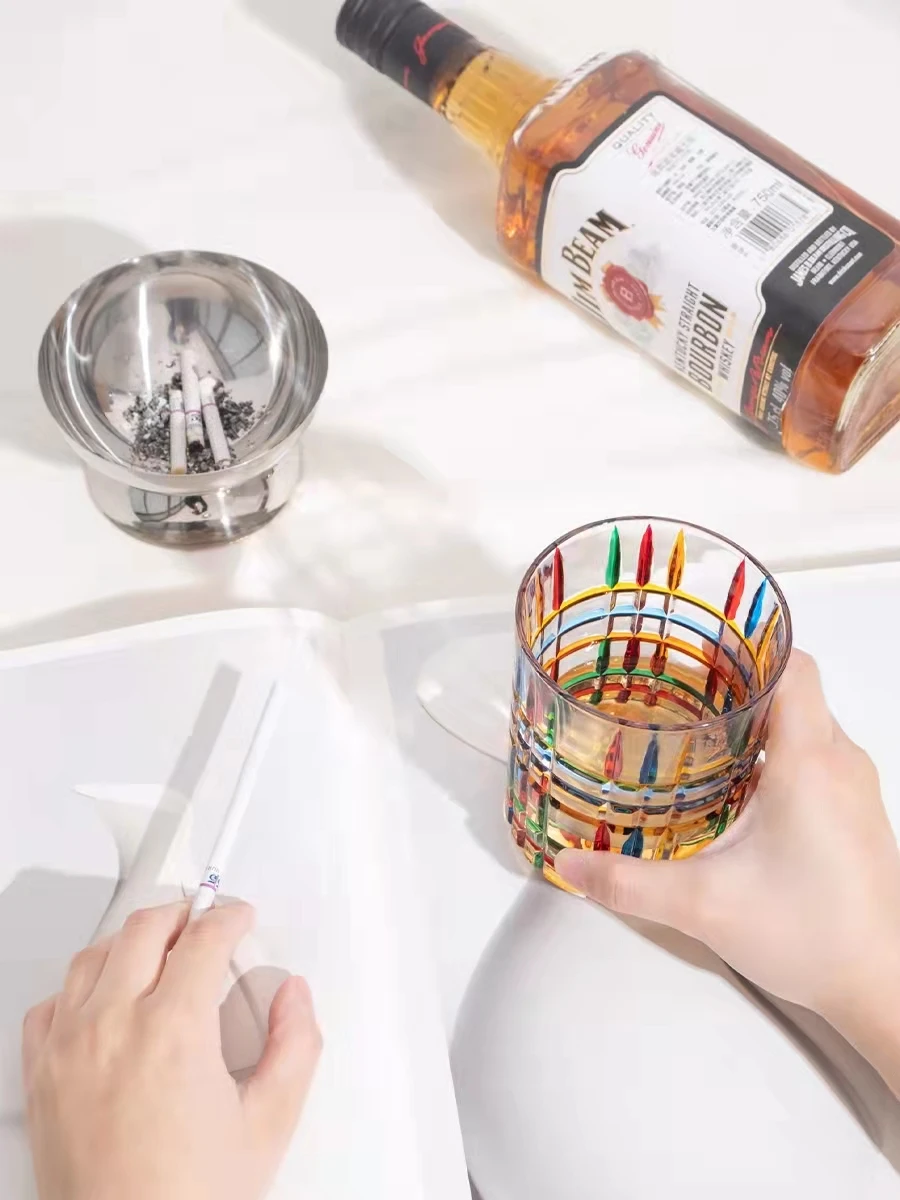 New popular Hand drawn Rock Glass Whiskey Glasses colorful Water Glass Cup Glassware for Whiskey Brandy Liquor Scotch