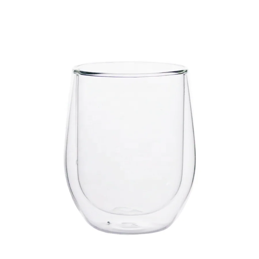 Stemless Glass Coffee Tea Cup Custom Borosilicate Insulation Double Wall Glass Classic Durable Glass Cups