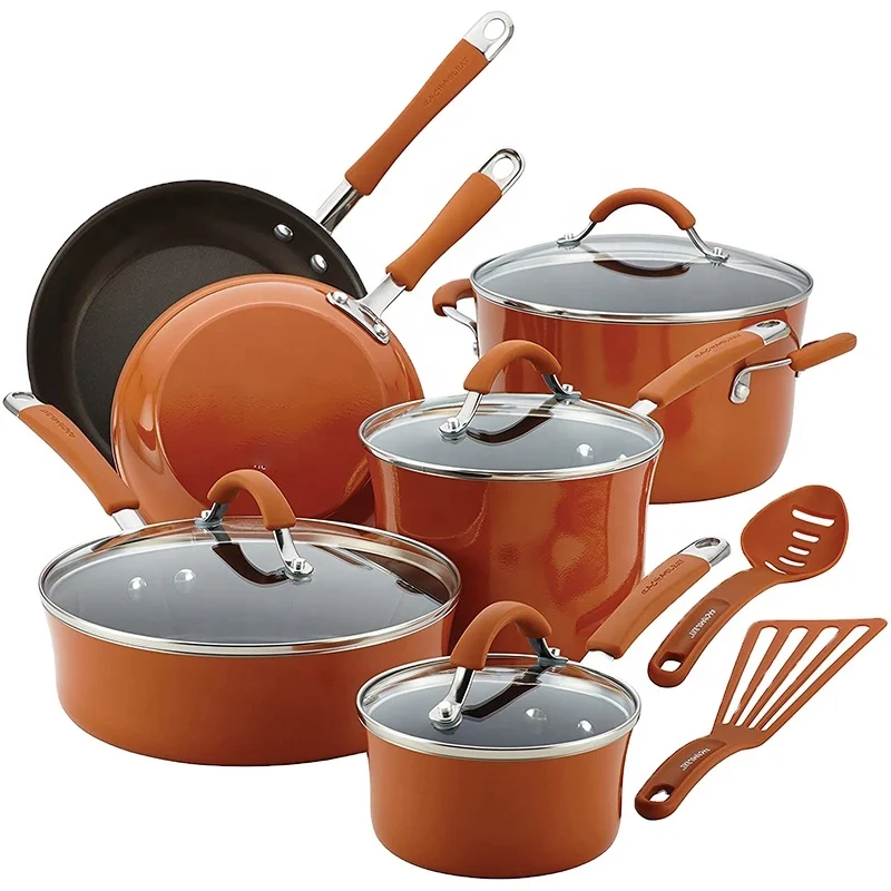 YEAHMECK Orange 12 Piece Nonstick Cookware Pots and Pans Set with lid PFOA-free cookware sets nonstick cooking pot