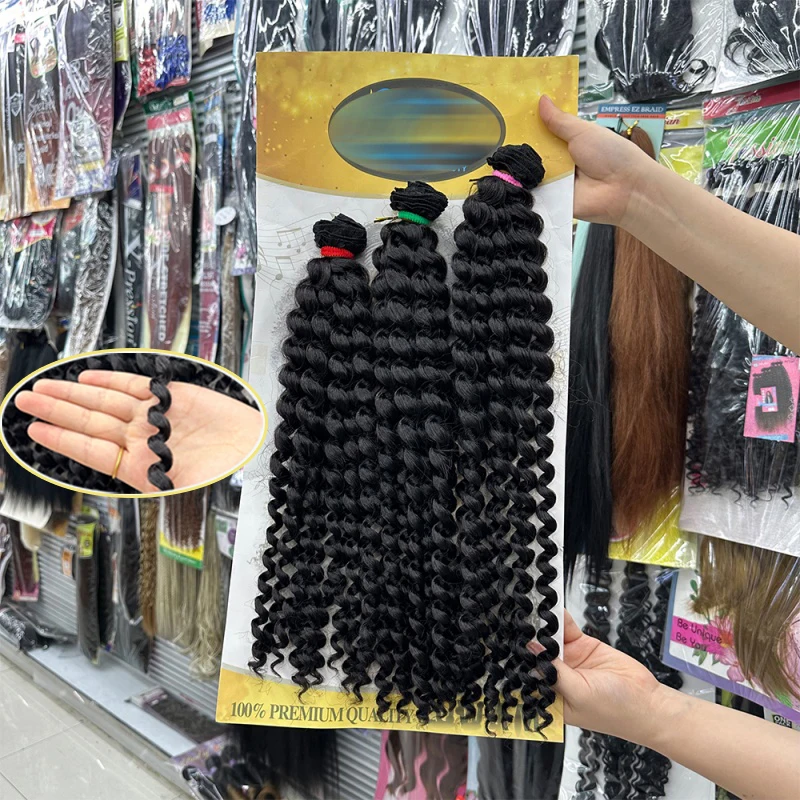High quality 3x wand curly weave synthetic bundles set Natural black 14-18inch jerry curl hair extension heat resistant fiber