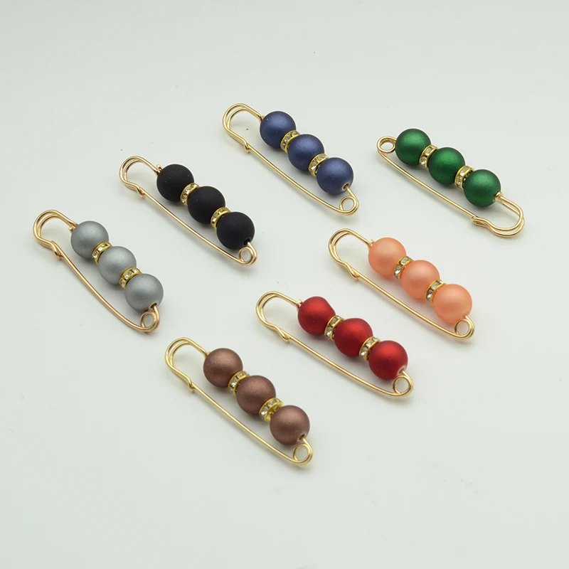 6cm 2.25 inch Golden Simply Brooch With Three Matte Beads Jewelry Kilt Safety Pins
