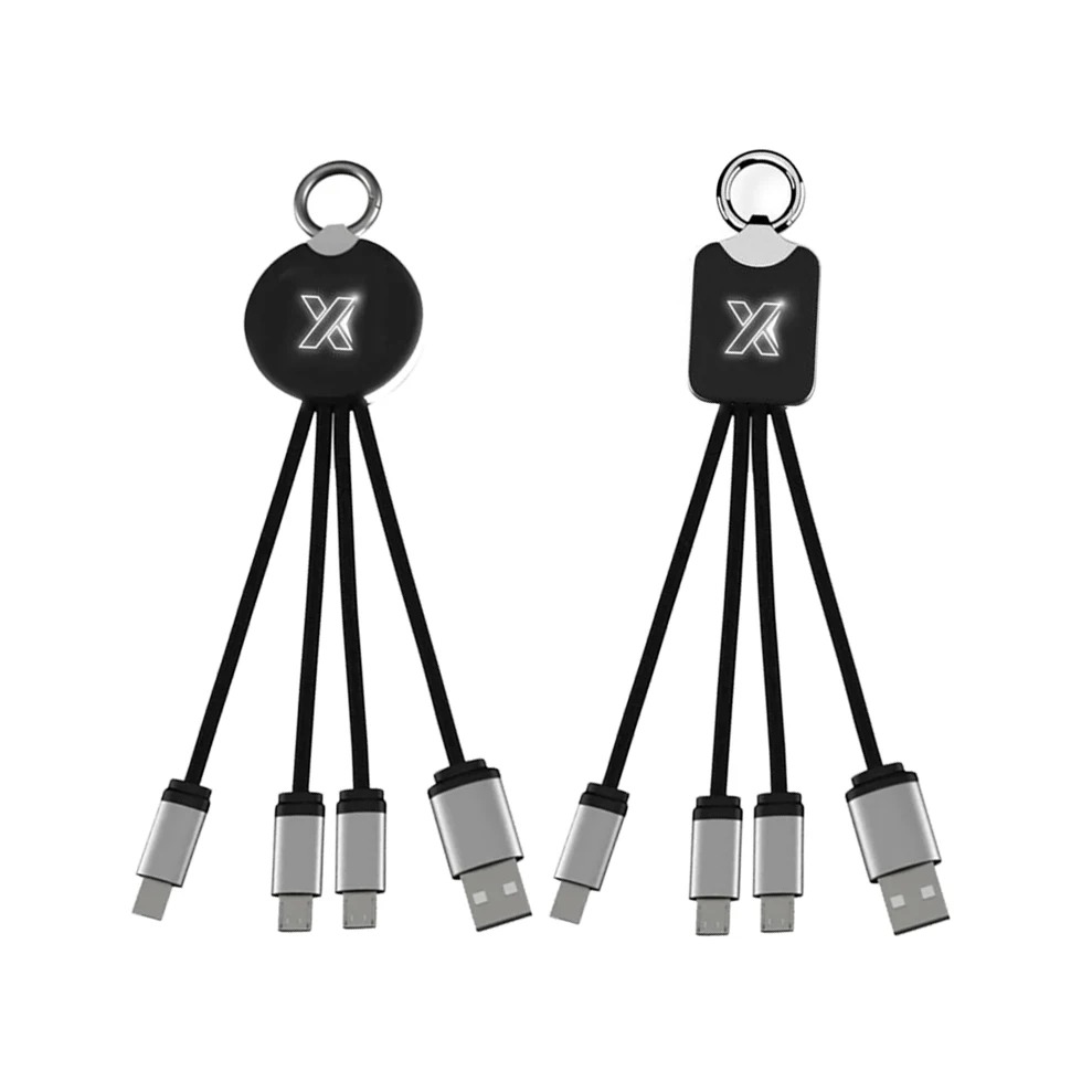 Promotional Gift Keyring 3n1 charging cord keychain usb cable 3 in 1 light up logo charger
