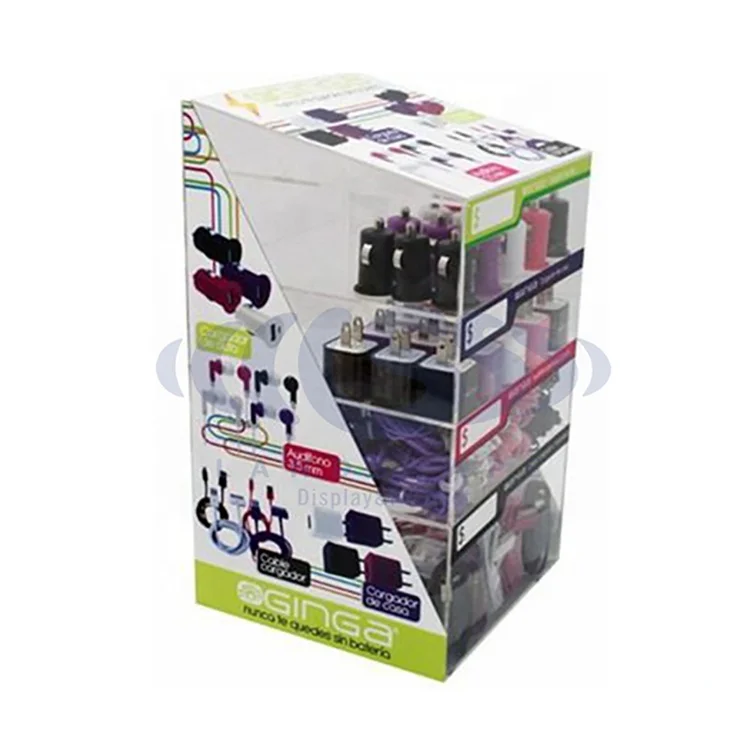 Acrylic mobile phone accessory counter display cell phone USB cable charger display