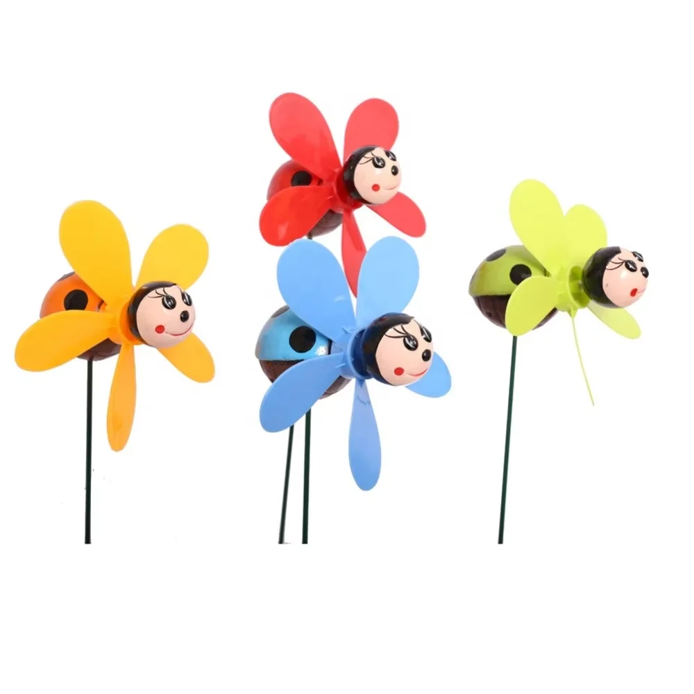 Custom Indoor/Outdoor Beetle Garden Wind Spinners Iron Stone Flower Frog Artificial Landscaping Ornaments Home Balcony Courtyard