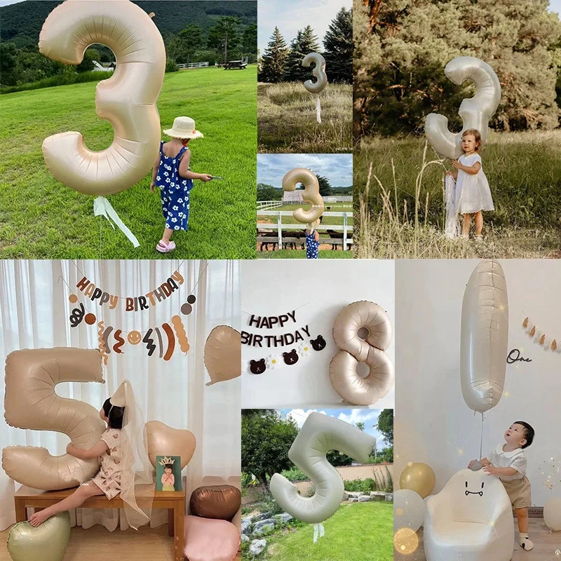 26inch 40 Inch caramel cream color Large Size Air Filled He 4d round orb star foil Balloons for birthday Party Anniversary Deco