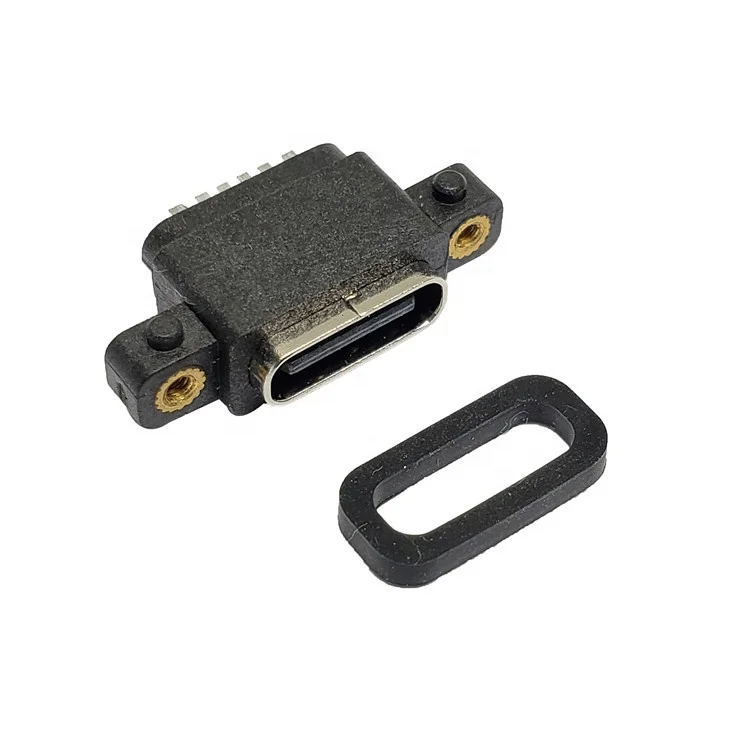 High-Quality Custom Wholesale USB type-c F with screw hole 6P smt waterproof connector