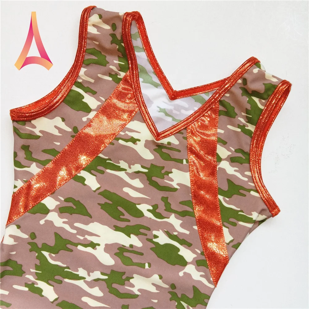 V-neck Camouflage Print Kids Gymnastics Leotard