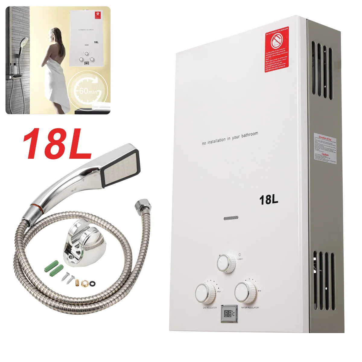 18L stainless steel LPG portable instant high energy efficient smart tankless hot gas geyser hot water instant heater