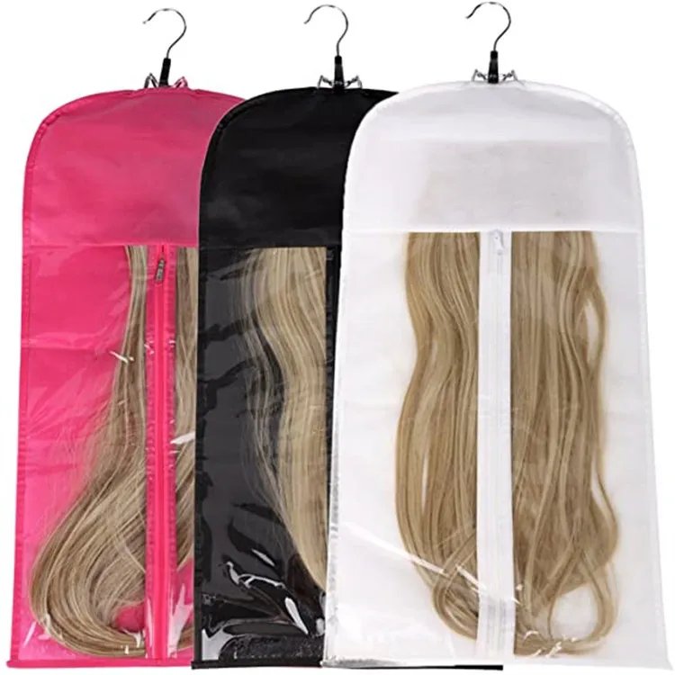 Boutique  waterproof custom Logo hair extensions package with hanger custom wig dust bag