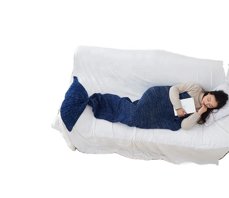 Hot Selling 100% Acrylic Mermaid Knitted Blanket  Cute And Interesting  mry