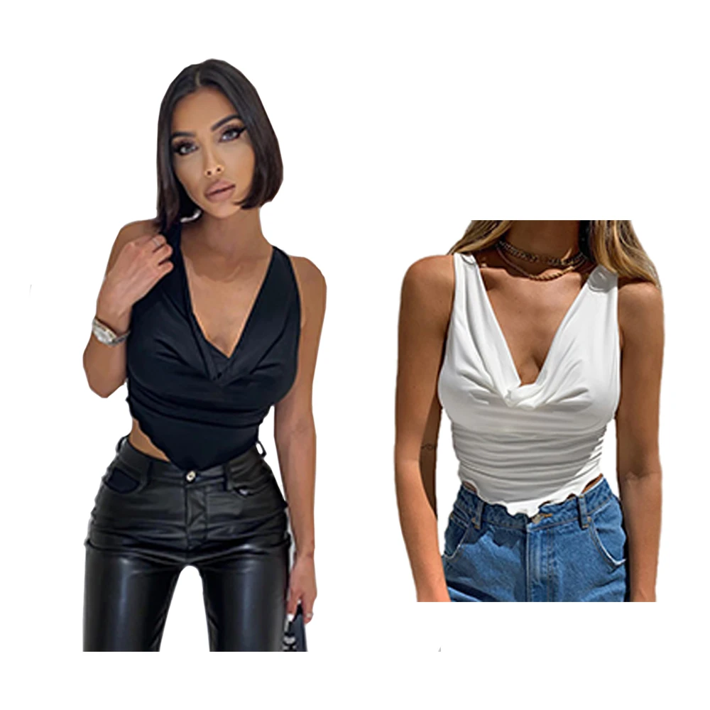 
GQ2349 2021 new arrivals woman tops fashionable solid color sleeveless pleated wood ear women top fashionable joker tops 