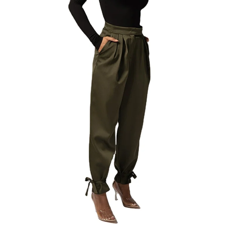 High Waist Autumn Straight Leg Slacks Office Lady Satin Suit Pants Women Casual Trousers