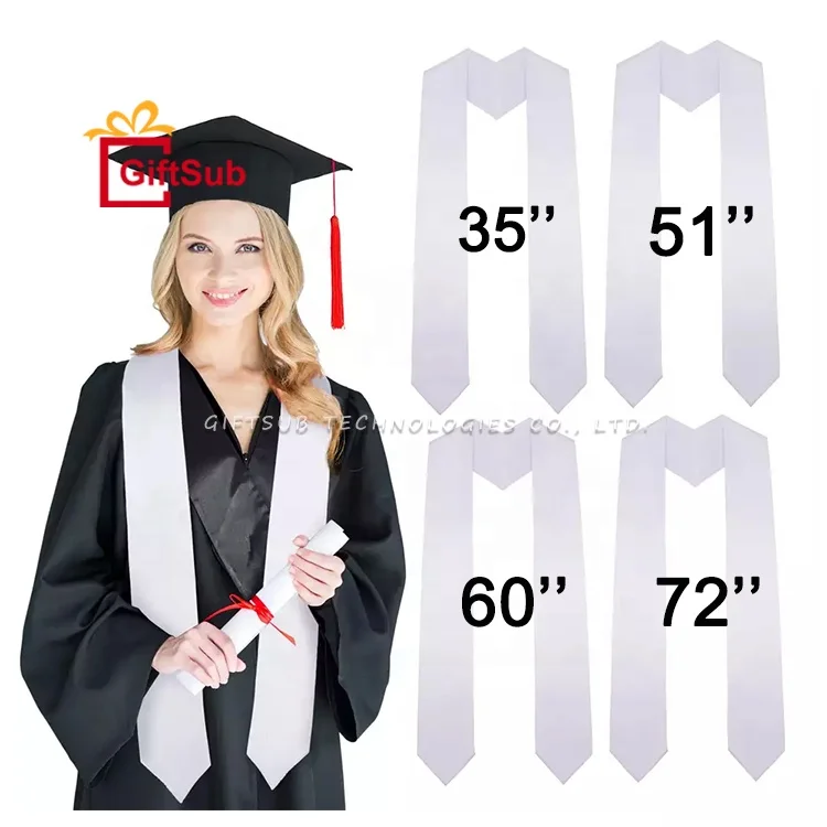 RTS University Grad Gift 72 Inch White Satin Polyester Sublimation Blanks Stole Sash Sublimation Graduation Stoles