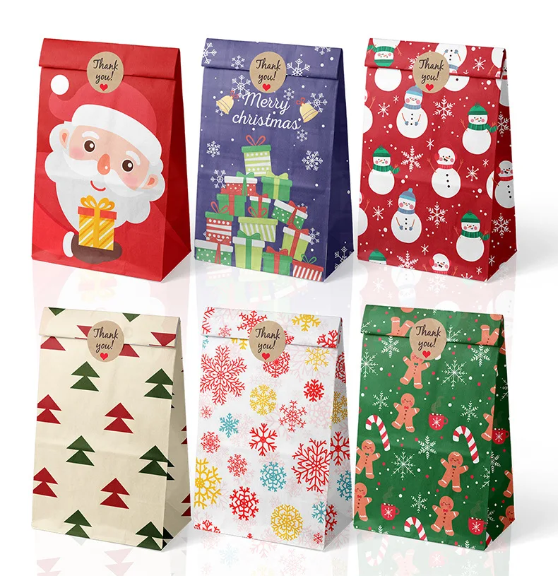 Fashion Design Halloween Christmas Festival  Sweet Flat Kraft Candy Party Bag with Lovely Sticker