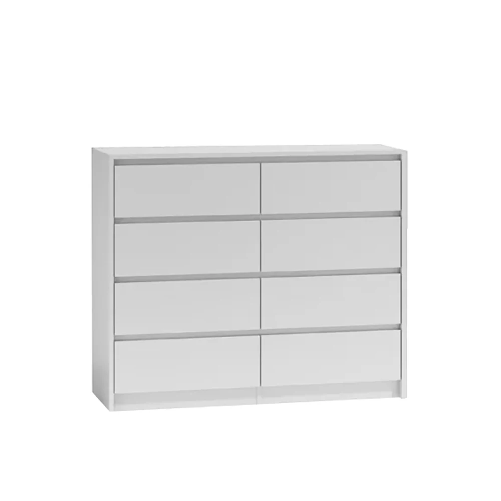 Chest of Drawers Factory New China Design Gloss Finish White 8 Drawer Storage Stainless Steel Laminated Board Metal Slide 32.6kg