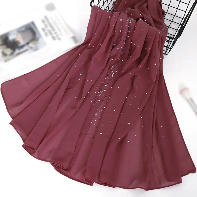 Wholesale Malaysia Stylish Rhinestone Hijab Chiffon Scarf Shawl Porcelain Diamond Headscarf for Women