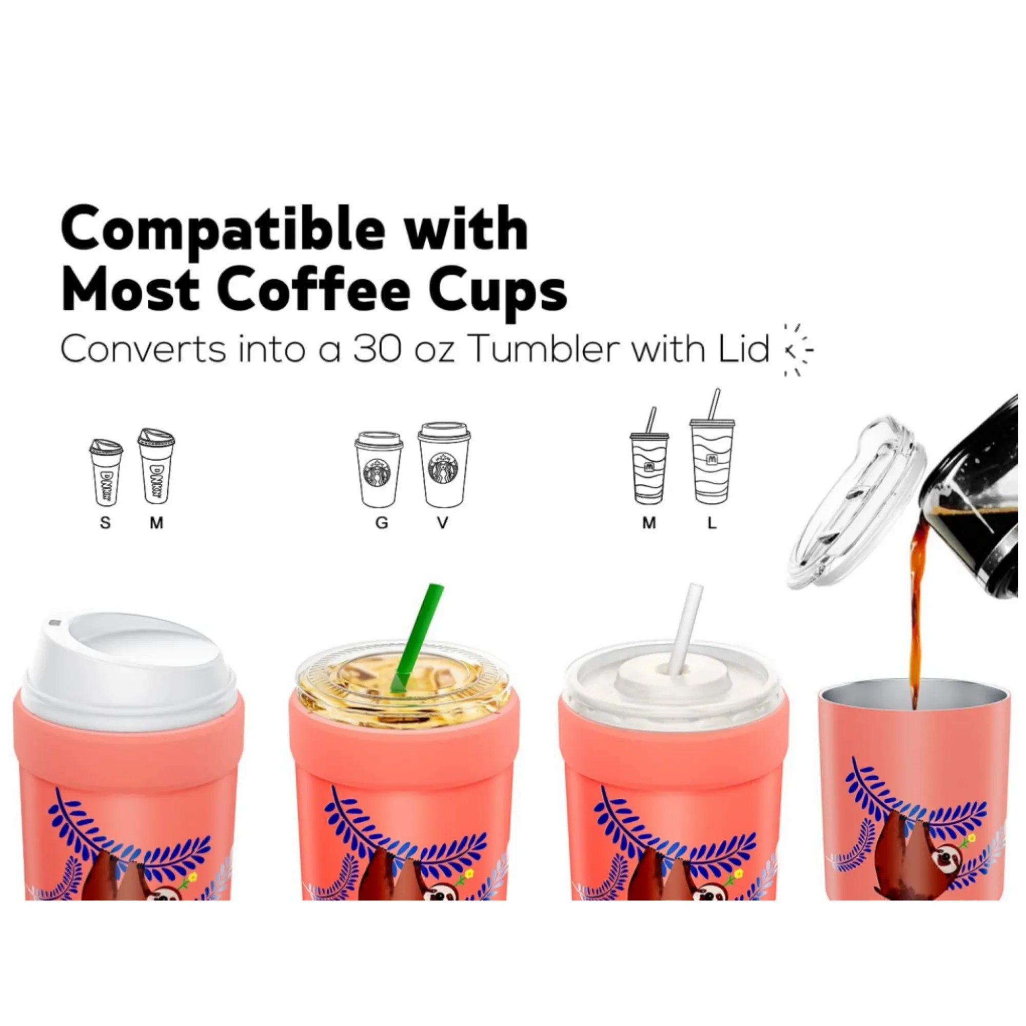 New Stainless Steel Insulated Tumbler Iced Coffee Sleeve Reusable Coffee Sleeve for Starbucks Dunkin Donuts McDonalds 16-32 oz