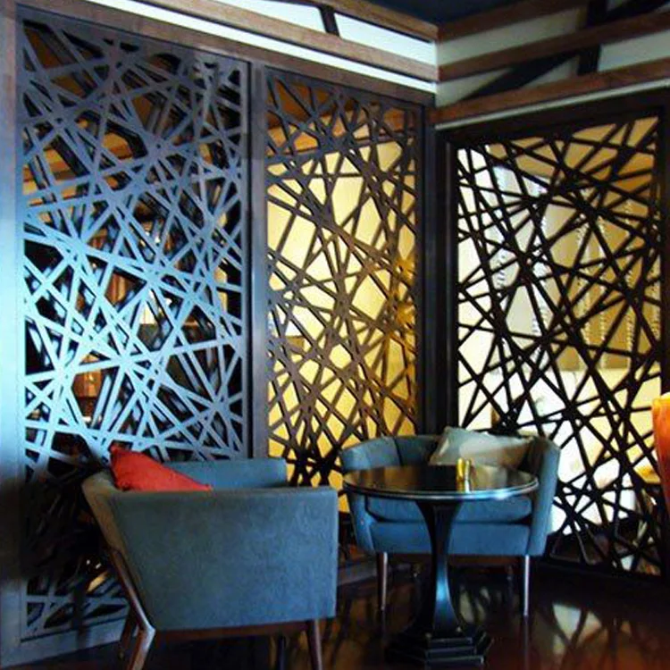 Design living office decor sliding door wall interior panel screen movable partition foldable room metal divider black shelf