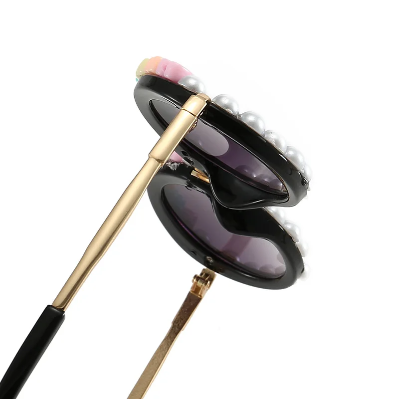 Creative DIY Fun Round Full Frame Sunglasses Girls Kids Fashionable UV Blue/Brown Lenses Black Plastic Lovely Design Logo Lenses