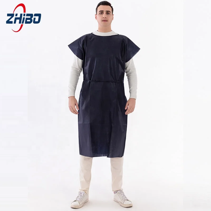 Hospital Disposable Adult Patient Gowns Dark Blue with Short Sleeves without Sleeves