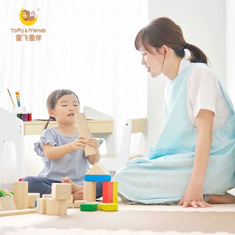 Toffy & Friends Natural color wooden kids study desk table and chair set