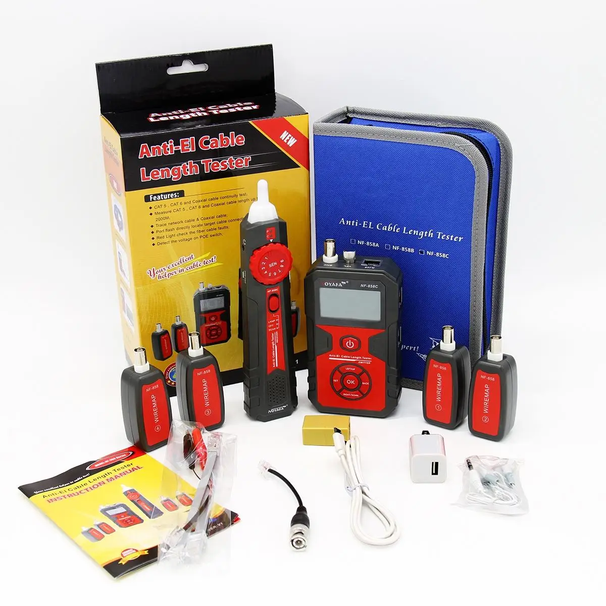 Usb Nf-858c Rechargeable Cable Tester Lan Coax Wire Length Measuring Visual Fault Locator