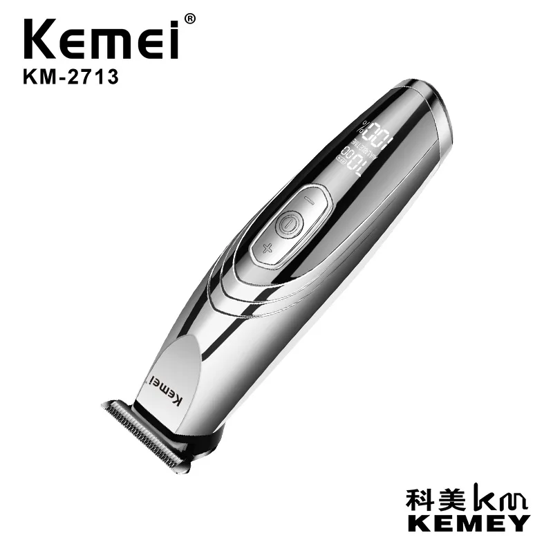 
Kemei KM-2713 rechargeable carbon steel two-way cutter head LCD display professional noise reduction safety material silver. 