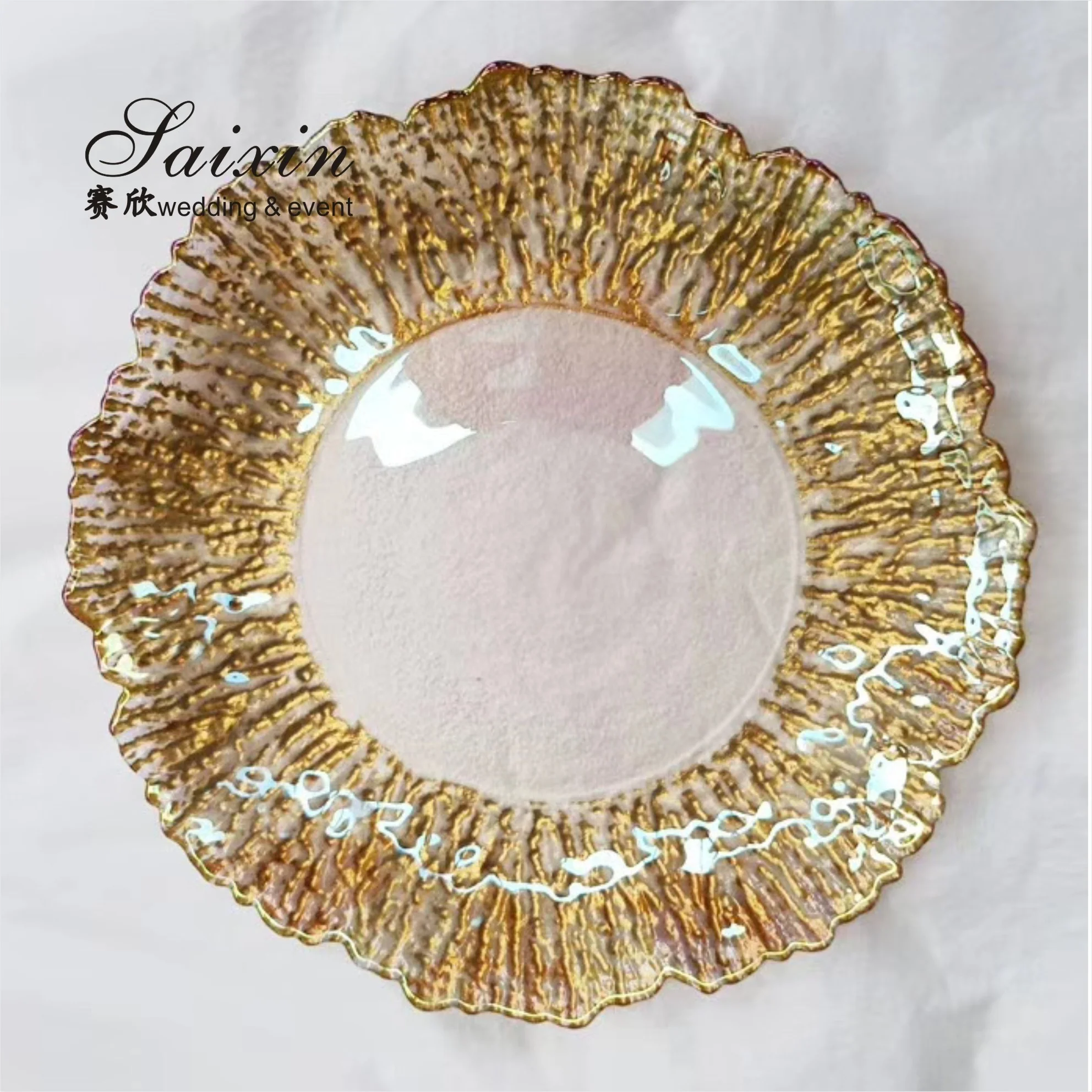 China factory hot sale gold rim glass charger dish for Restaurants