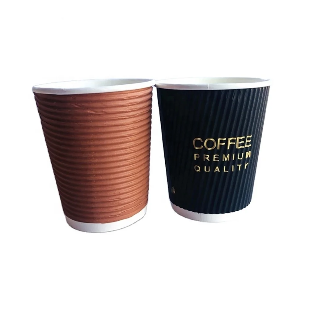 Customized design  printed PE coated double wall disposable ripple paper cups for hot coffee