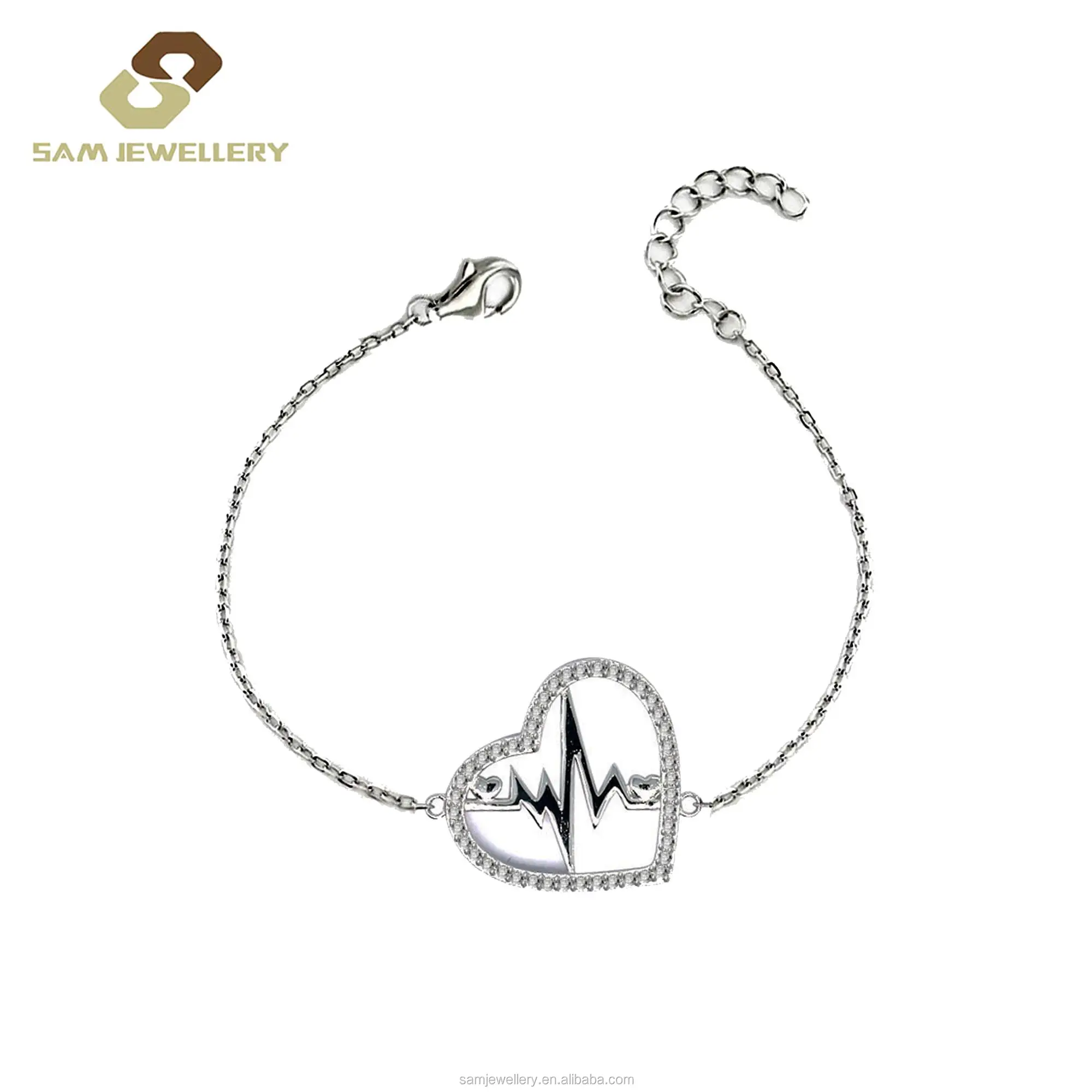 Silver 925 Jewelry Bracelet  Lifeline Pulse Heartbeat Rhythm ECG Cardiogram Bracelet