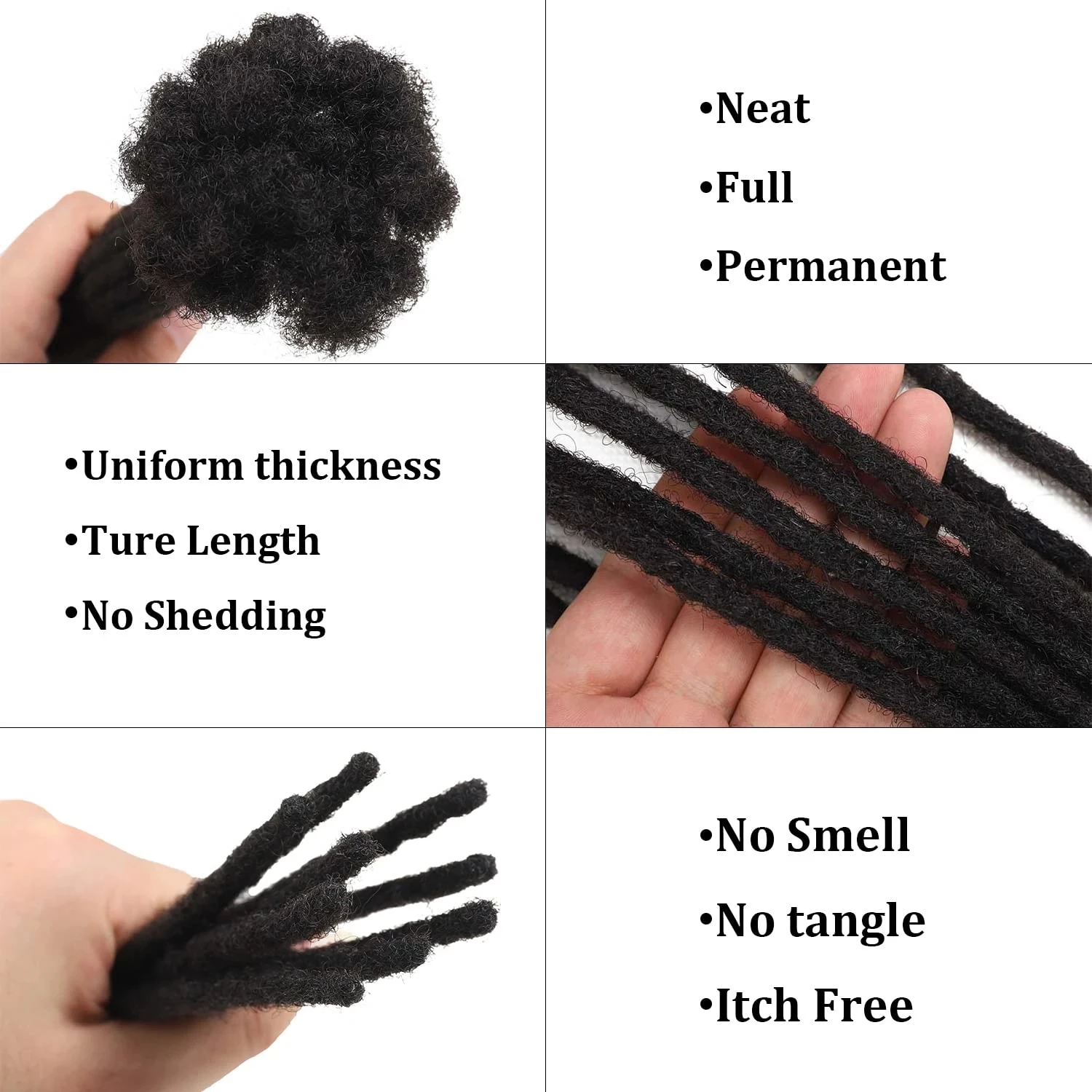 0.2/0.4/0.6/0.8cm 100% Human Hair Afro Kinky Curly Dreadlock Extension Loc Human Hair Bulk Crochet Braiding Hair for Black Women