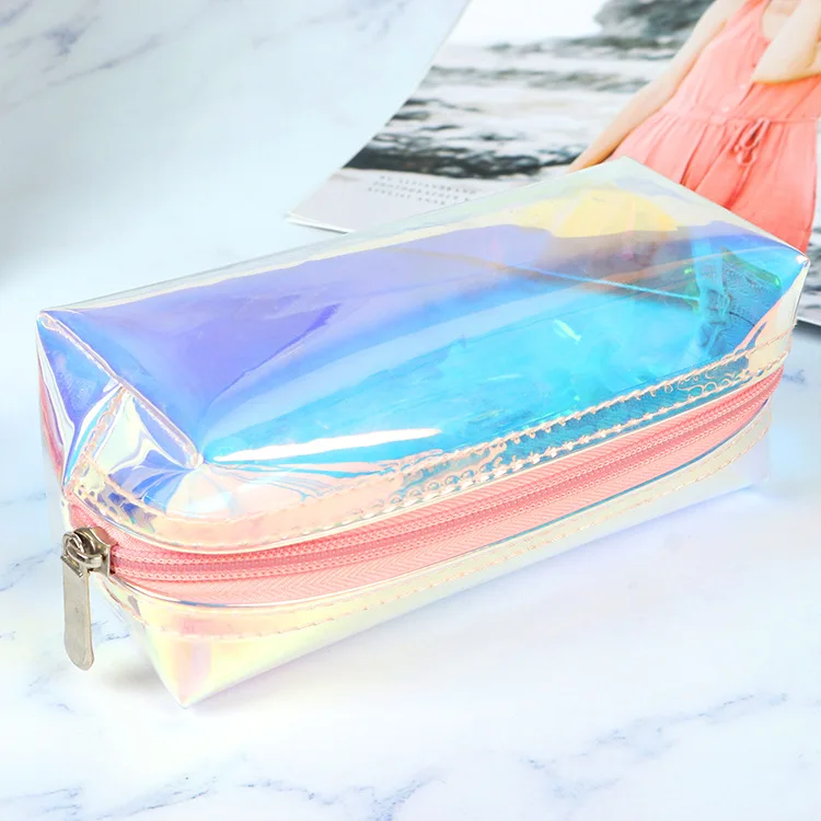 Logo Custom Laser Transparent Waterproof Cosmetic Pencil Case With Zip Storage Bag