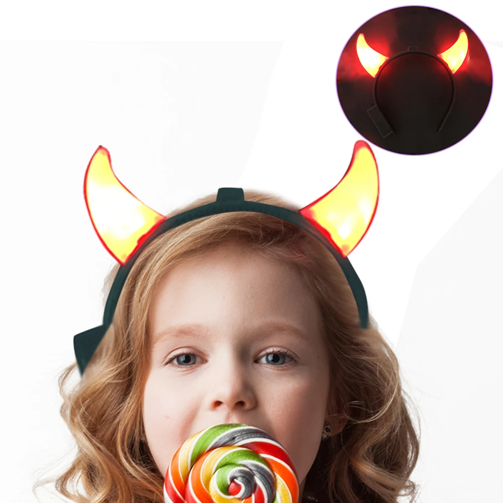 Light Up Mini Devil Horn Bopper Headband LED Headband Accessory for Halloween Rave Party