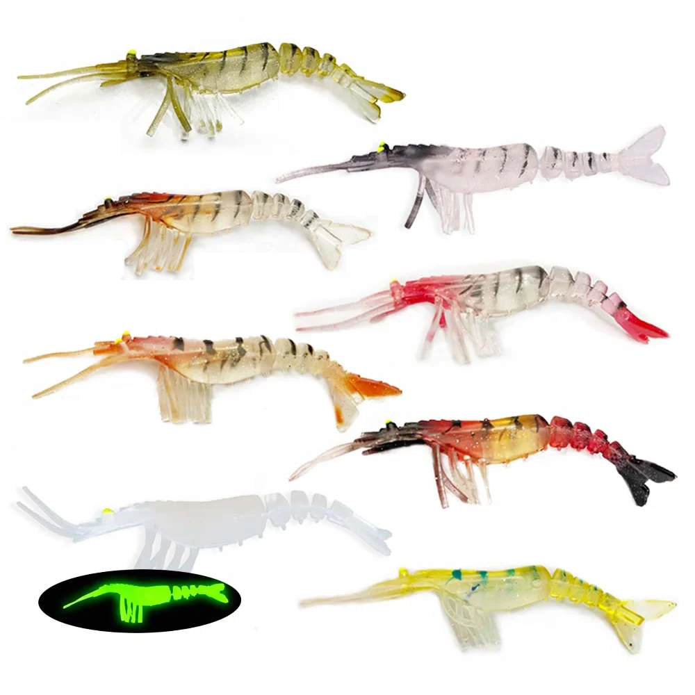 SUPERIORFISHING Soft Shrimp Lures 115mm Plastic Fishing Bait With Hooks Simulation Artificial Fishing Lures