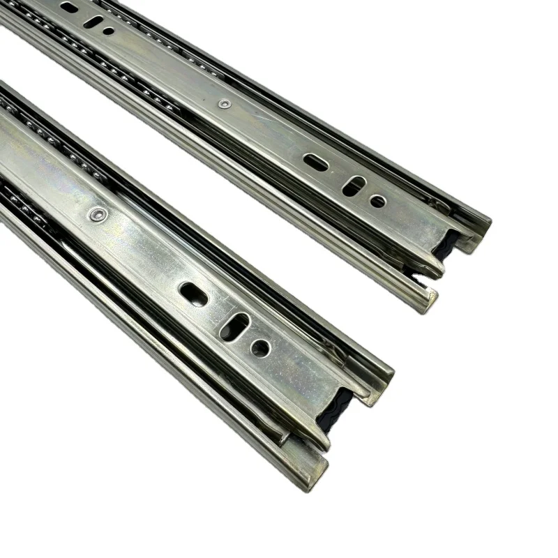 Furniture Hardware 3 Fold Kitchen Cabinet Channel Guide Telescopic Rail Runners Ball Bearing Drawer Slide