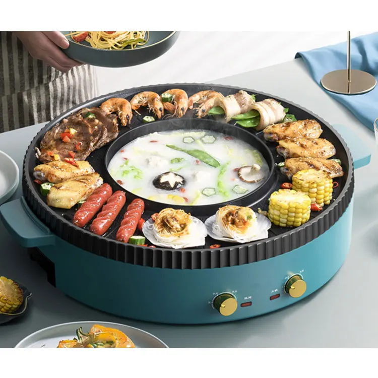 Прямые поставки с фабрики, бездымный 1700W 2-в-1 Крытый Многофункциональный Электрический духовой шкаф для тушеного мяса с овощами гриль