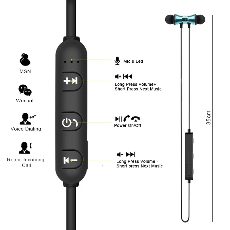 
Innoliance XT11 Waterproof Magnetic Earphone Wireless Sports Bass Neckband With Mic Bt 