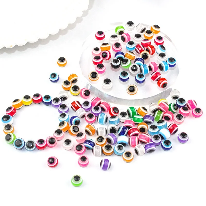 Wholesale cheap European style 8mm round blue Turkey acrylic evil eyes beads for jewelry making