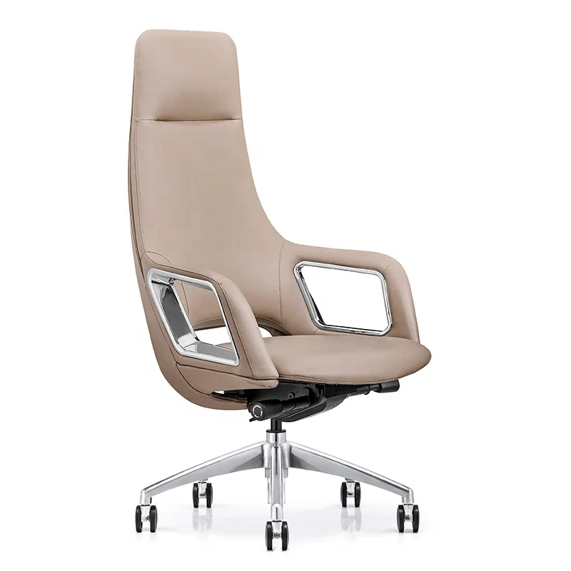 With chrome armrest office chair leather luxury high back beige pu executive leather office chair