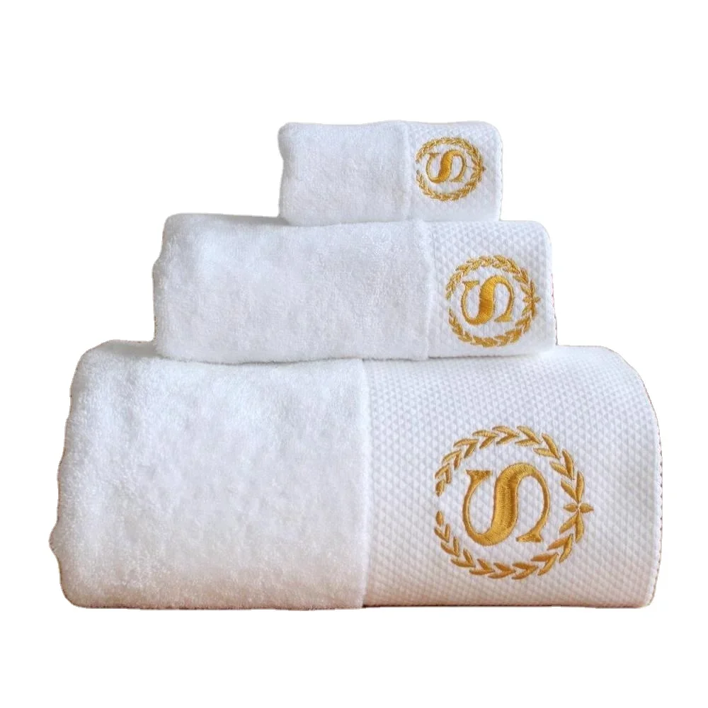 5 star hotel face hand bath hotel towel set 100% cotton white custom logo bathroom linen hotel towels