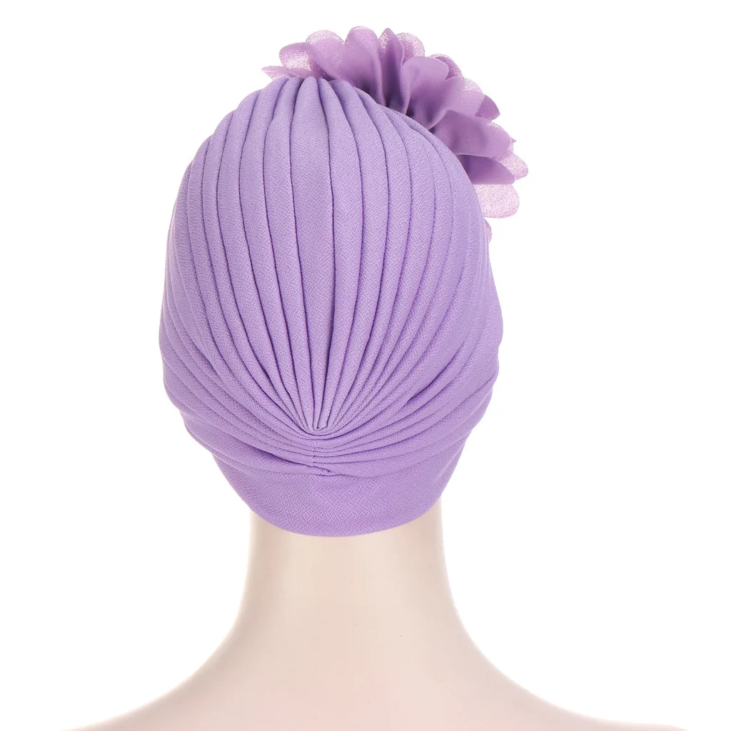 Wholesale Forehead big Flower Hat Women Turban Head Wrap Arab Muslim Beanie hijab Cap Indian Female Hair Bonnets Turban