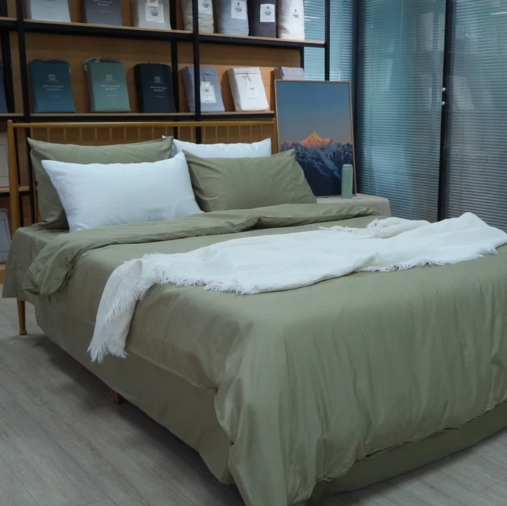 2024 wholesales 100% washed cotton bed sheet set cotton fabric 300 TC bedding sets linen bedding