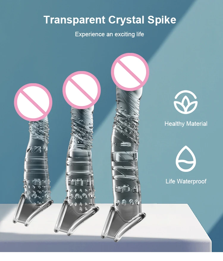 Crystal Dildo Silicone Reusable Condom For Penis Enlargement Thick Penis Sleeve Extender Soft Cock Enlarge Cover Intimate Goods