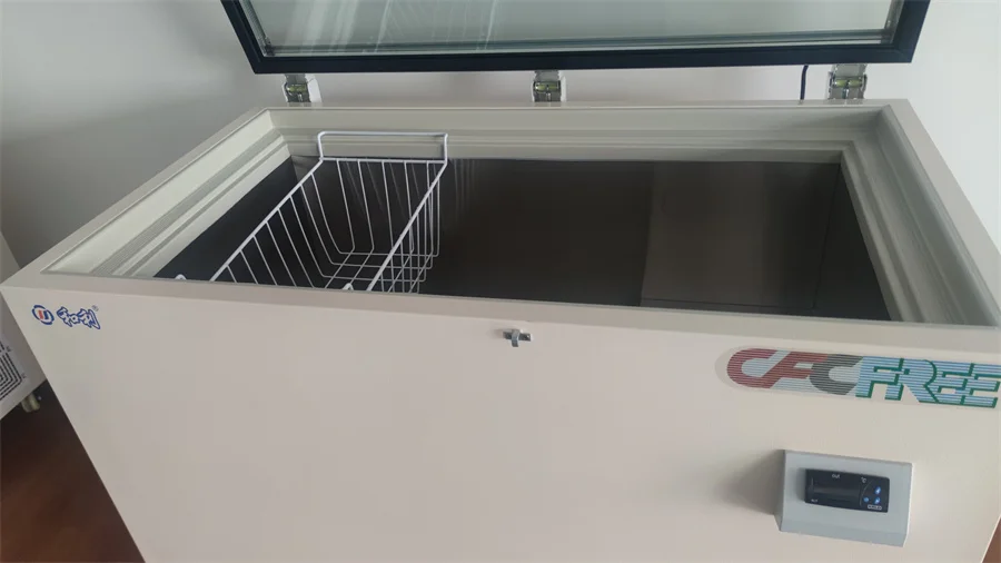 2024 new glass door  DW-55W270G Horizontal Ultra-low  seafood chest Freezers supermarket chest deep freezer for storage fish